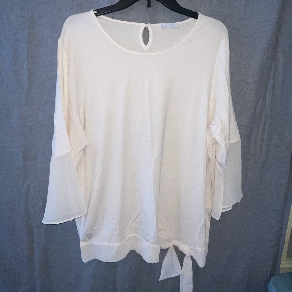 Riani Cream Chiffon Mixed Media Tie Front Long Sleeve Blouse 16 Germany Wool